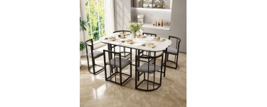 Cdiscount: Ensemble table à manger blanche 140x80cm + 6 chaises grises à 237,99€ (au lieu de 249,99€)