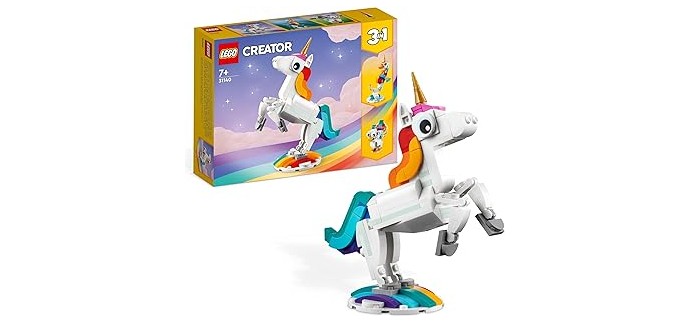 Amazon: LEGO® Creator 3-en-1 La licorne magique (31140) à 7,99€ (au lieu de 9,99€)