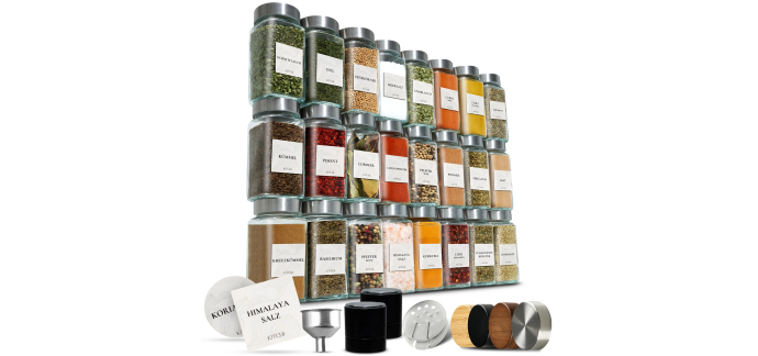 Amazon: Lot de 24 pots à épices Kitchi 120ml hermétiques à 26,17€ (au lieu de 31€)