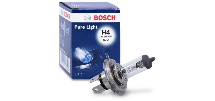 Amazon: Lampe de phare Bosch Pure Light H4 12V 60/55W à 2,50€ (au lieu de 5,30€)