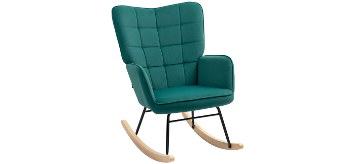 Amazon: Fauteuil à bascule HOMCOM velours vert foncé - acier, bois massif à 47,40€ (au lieu de 94,90€)