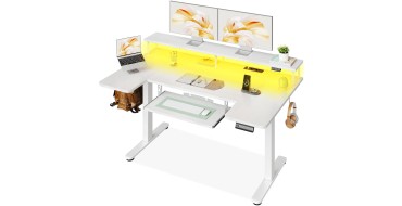 Amazon: Bureau &eacute;lectrique assis-debout OffiGo Forme U 140cm avec support &eacute;cran et USB &agrave; 144,99&euro;