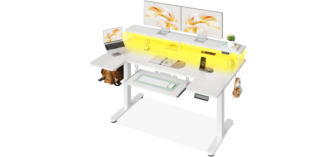 Amazon: Bureau &eacute;lectrique assis-debout OffiGo Forme U 140cm avec support &eacute;cran et USB &agrave; 144,99&euro;
