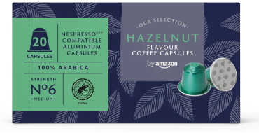 Amazon: Capsules caf&eacute; by Amazon - Saveur noisette, compatible Nespresso, 20 caps &agrave; 3,87&euro; (au lieu de 4,86&euro;)