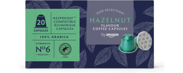 Amazon: Capsules caf&eacute; by Amazon - Saveur noisette, compatible Nespresso, 20 caps &agrave; 3,87&euro; (au lieu de 4,86&euro;)