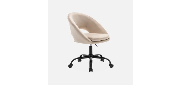 Sweeek: Chaise de bureau ronde velours blanc cassé à 74,99€ (au lieu de 99,99€)