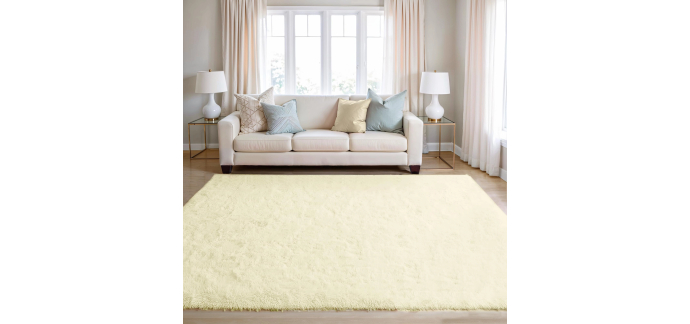 Amazon: Tapis de Salon Shaggy Beimo 200x280 cm, Antidérapant, Blanc Crème à 26,99€ (au lieu de 68,60€)