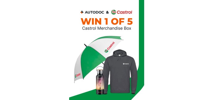Autodoc:  1 lot Castrol (bouteille, parapluie, hoodie) à gagner