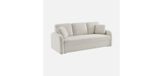 Sweeek: Canap&eacute; 3 places cosy rond, tissu bouclettes cr&egrave;me &agrave; 399,99&euro; (au lieu de 499,99&euro;)