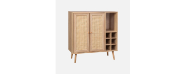 Sweeek: Buffet range bouteilles cannage bois - 6 casiers, L83cm &agrave; 111,99&euro; (au lieu de 139,99&euro;)
