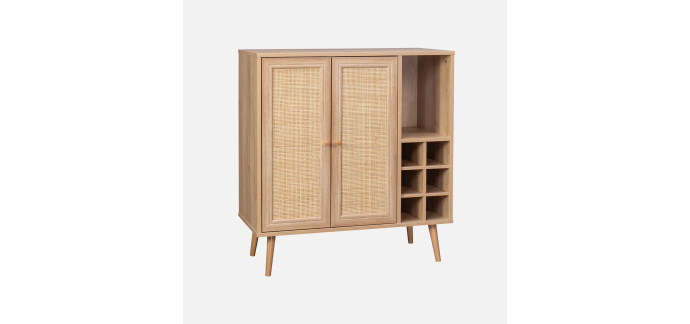 Sweeek: Buffet range bouteilles cannage bois - 6 casiers, L83cm &agrave; 111,99&euro; (au lieu de 139,99&euro;)