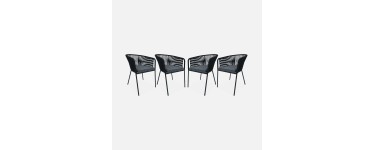 Sweeek: 4 fauteuils de jardin corde noire coussins gris à 215,99€ (au lieu de 239,99€)