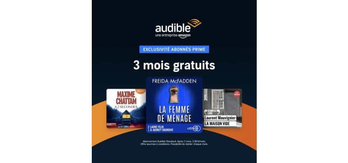 Amazon: Prime - 3 mois Audible Standard gratuits
