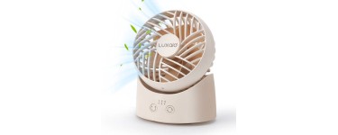 JoyBuy: Mini ventilateur de bureau Luxaid - 60° oscillation, 3 vitesses, batterie 1800 mAh à 13,90€