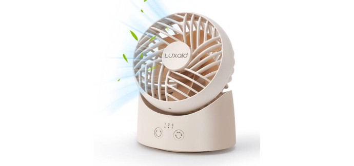 JoyBuy: Mini ventilateur de bureau Luxaid - 60° oscillation, 3 vitesses, batterie 1800 mAh à 13,90€