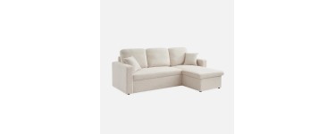 Sweeek: Canapé d'angle convertible bouclettes crème 3 places à 454,99€ (au lieu de 649,99€)