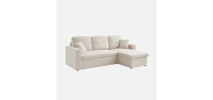 Sweeek: Canapé d'angle convertible bouclettes crème 3 places à 454,99€ (au lieu de 649,99€)