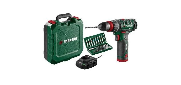 LIDL: PARKSIDE Perceuse-visseuse sans fil 12V + 17 accessoires à 24,99€ (au lieu de 34,99€)