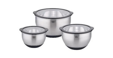 LIDL: GSW Set de 3 bols inox avec couvercle hermétique - 1,6/2,8/4,8L à 21.99€ (au lieu de 74.99€)