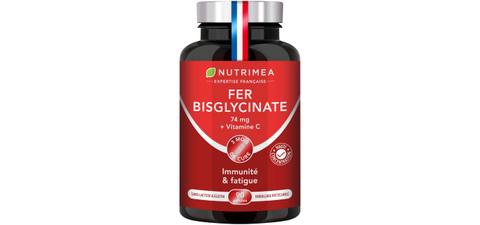 Amazon: Fer Bisglycinate + Vitamine C Nutrimea - 14 mg, 90 gélules vegan à 12,33€ (au lieu de 19,99€)