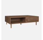 Sweeek: Table basse vintage décor bois de noyer 1 tiroir 2 niches 120cm à 95,99€ (au lieu de 119,99€)