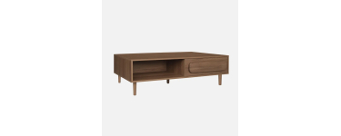 Sweeek: Table basse vintage décor bois de noyer 1 tiroir 2 niches 120cm à 95,99€ (au lieu de 119,99€)