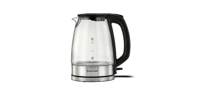 LIDL: Bouilloire en verre SILVERCREST - 1,7L, 3000W à 14.99€ (au lieu de 21.99€)