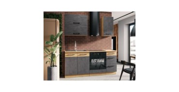 Cdiscount: Cuisine complète ROCK L180 cm - 5 éléments + meuble four - Mélaminé chêne lancelot/gris matera à 299