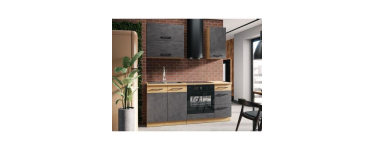 Cdiscount: Cuisine complète ROCK L180 cm - 5 éléments + meuble four - Mélaminé chêne lancelot/gris matera à 299