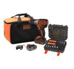 Cdiscount: Perceuse à percussion BLACK+DECKER sans fil 18V + 2 batteries 2,5Ah et 4Ah + 50 accessoires + sac à