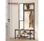 Cdiscount: VASAGLE Meuble d'entrée vestiaire avec crochets, miroir, banc et étagères 36x98x185 cm à 59,99€