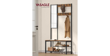 Cdiscount: VASAGLE Meuble d'entr&eacute;e vestiaire avec crochets, miroir, banc et &eacute;tag&egrave;res 36x98x185 cm &agrave; 59,99&euro;