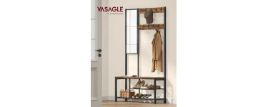 Cdiscount: VASAGLE Meuble d'entrée vestiaire avec crochets, miroir, banc et étagères 36x98x185 cm à 59,99€