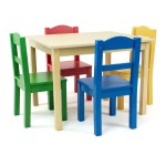 Amazon: Ensemble Table carrée et 4 chaises Humble Crew - Bois naturel, couleurs primaires à 60,45€