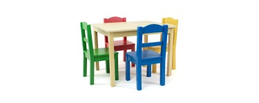 Amazon: Ensemble Table carrée et 4 chaises Humble Crew - Bois naturel, couleurs primaires à 60,45€