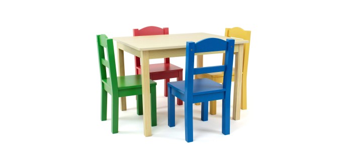 Amazon: Ensemble Table carrée et 4 chaises Humble Crew - Bois naturel, couleurs primaires à 60,45€