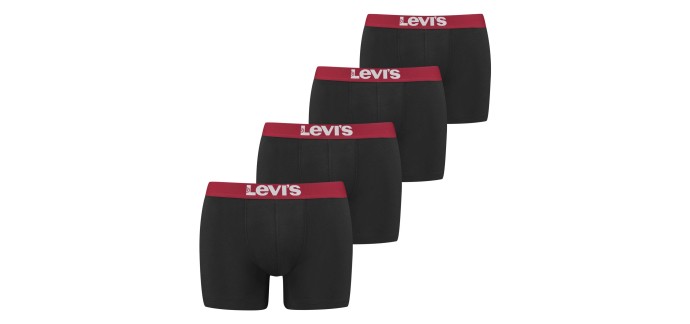 Veepee: Lot de 4 boxers Levi's - 95% coton, noir et rouge, tailles S à 2XL à 17,99€ (au lieu de 34,99€)