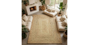 Cdiscount: Tapis salon en jute tressé naturel artisanal 160x230 à 89,99€ (au lieu de 179€)