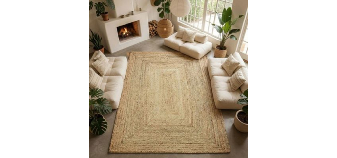 Cdiscount: Tapis salon en jute tressé naturel artisanal 160x230 à 89,99€ (au lieu de 179€)