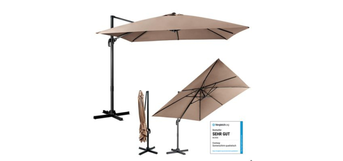 Cdiscount: COSTWAY Parasol déporté inclinable 3x3m - Rotatif 360°, manivelle, 8 baleines à 147,89€