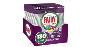 Amazon: Lot de 130 Tablettes Lave-Vaisselle Fairy Platinum Plus Tout-en-1 - Miracle 30 Minutes à 23,70€