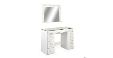 Cdiscount: MENZZO Coiffeuse moderne 13 tiroirs avec miroir lumineux et plateau en verre L120cm &agrave; 245&euro;