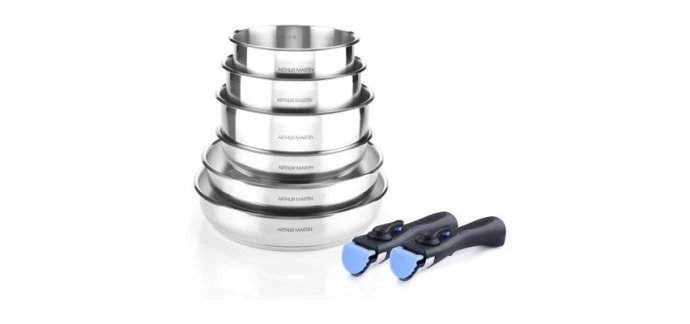 Cdiscount: Batterie de cuisine induction Arthur Martin AM5538 - 8 pièces, acier inoxydable, poignée amovible à