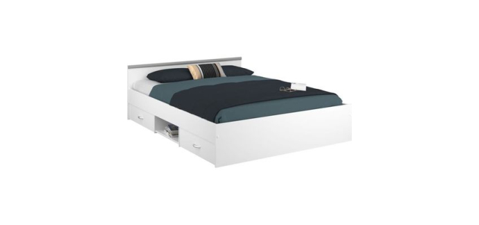 Cdiscount: Lit adulte ZODIAC 140x190 cm - 2 tiroirs, 1 niche, blanc mat à 89,99€ (au lieu de 146,99€)