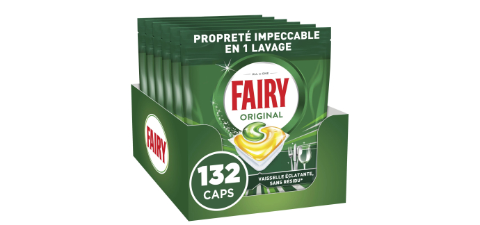 Amazon: Lot de 132 Tablettes Fairy Original Parfum Citron à 19,50€ (au lieu de 28,55€)