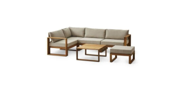 Cdiscount: Salon de jardin d'angle modulable LEVATA OTTOMAN - Bois d'acacia FSC - 6 personnes - Gris de lin + H