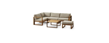 Cdiscount: Salon de jardin d'angle modulable LEVATA OTTOMAN - Bois d'acacia FSC - 6 personnes - Gris de lin + H