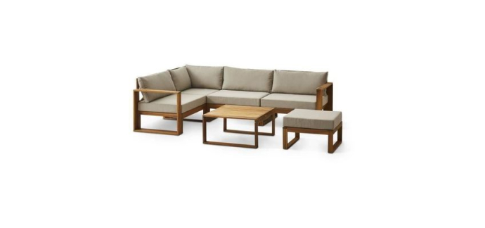 Cdiscount: Salon de jardin d'angle modulable LEVATA OTTOMAN - Bois d'acacia FSC - 6 personnes - Gris de lin + H