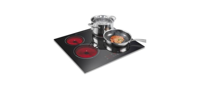 Cdiscount: Plaque vitrocéramique 4 feux 60cm 6000W - 9 niveaux, minuterie à 84,99€ (au lieu de 89,99€)