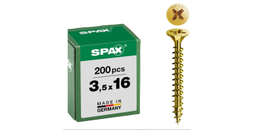 Amazon: Lot de 200 vis universelles Spax - 3,5 x 16 mm, t&ecirc;te frais&eacute;e, cruciforme Z2 &agrave; 4,87&euro;